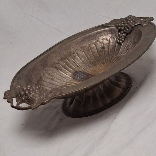 Vintage Silver Plate Fruit Bowl with Grape Decoration, 1950s, Like New