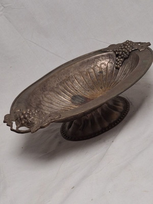 Vintage Silver Plate Fruit Bowl with Grape Decoration, 1950s, Like New