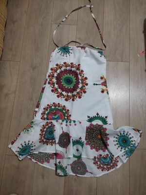 Desigual floral midi linen dress like new, strapless asymmetric