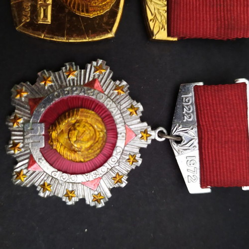 Set of 3 Soviet Union 50th Anniversary medals, authentic, large size