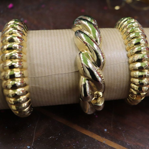 Gold-Plated Handcuff Bracelets Set of 3 New