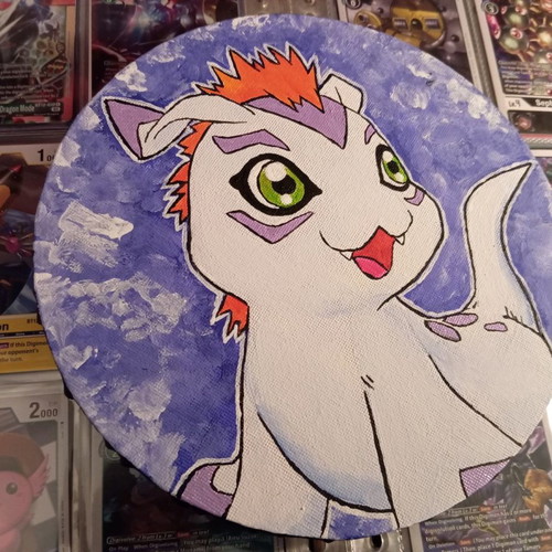 Digimon Gomamon round canvas new, 20 cm diameter, acrylics