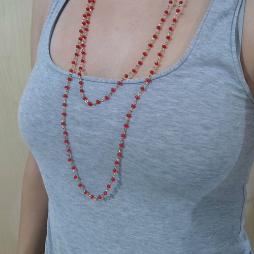 Double necklace with red beads like new
