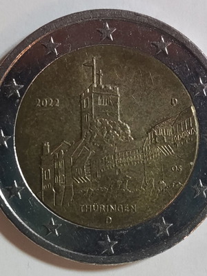 Γερμανία 2€ 2022 Θουριγγία αναμνηστικό δίευρο με Κάστρο Wartburg μεταχειρισμένο