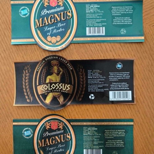Rhodes Beer Labels Colossus and Magnus set of 3 new