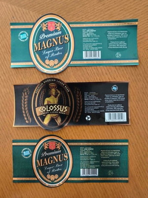 Rhodian beer labels Colossus and Magnus new, set of 3 pieces