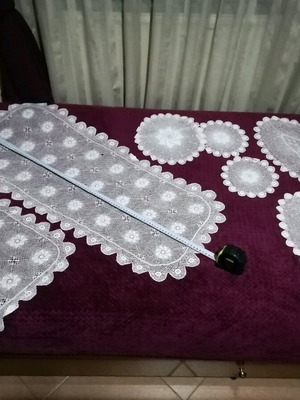 Handmade knitted set of 7 pieces like new, fine lace thread
