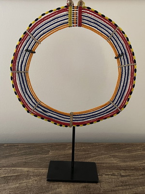 Maasai African necklace with metal base used, ethnic boho decor