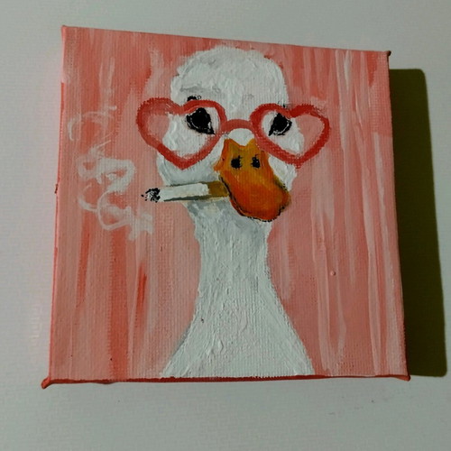 Canvas painting with duck motif new, acrylic 10×10 cm