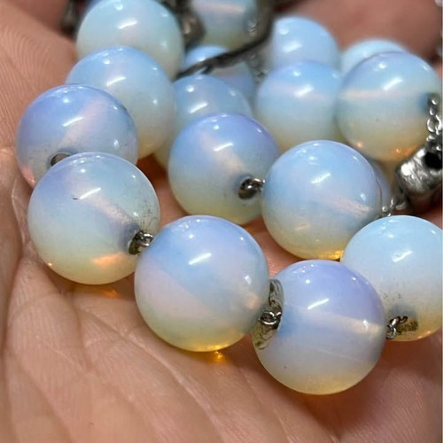 Komboloi made of opalite and silver used, 29cm height