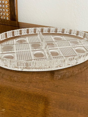 Vintage crystal serving platter tray for nuts 4 sections like new