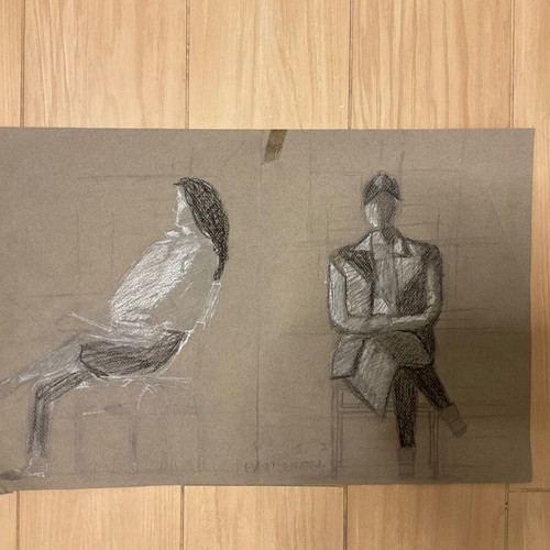 Vintage 80s sketch handmade used, human posture study