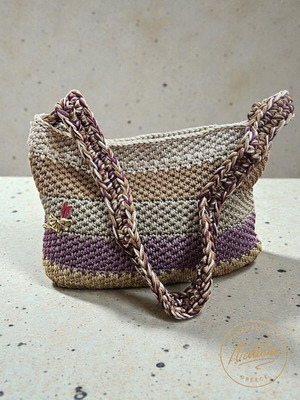 Handmade knitted shoulder bag in beige and lilac tones new