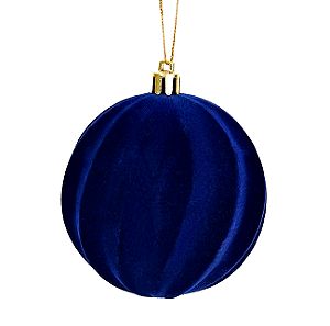 Σετ 6τμχ. Χριστουγεννιάτικο Στολίδι Δέντρου Μπάλα Βελουτέ Μπλε Κυματιστές Γραμμές