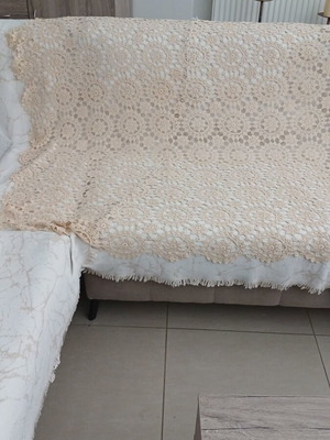 Handmade knitted tablecloth beige for long table, new, 205x125 cm