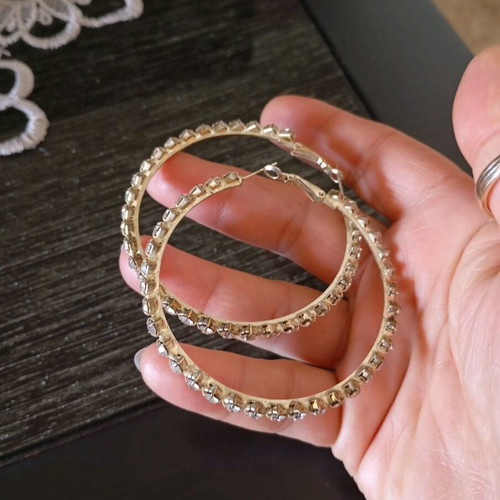 Large hoop earrings with rhinestones like new