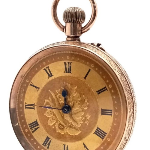 Golden pocket watch 1918 used, 9 carat gold, floral motifs