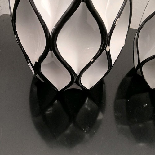 Modern vases used, set of 3, white and black color