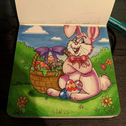 Easter Bunny Drawing like new with colored pencils and markers