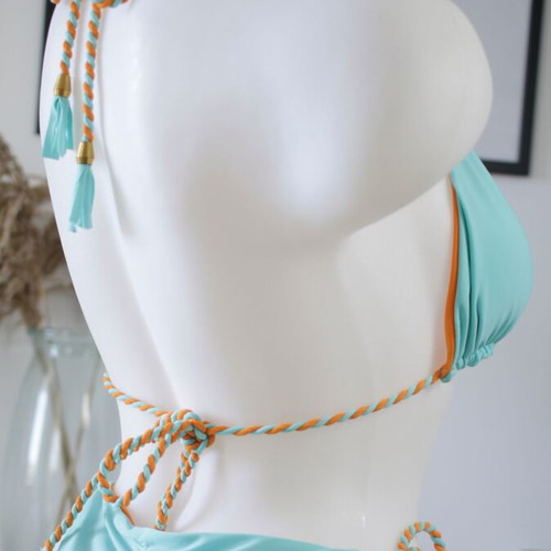 Bikini swimwear set new, blue with orange swirl, size M