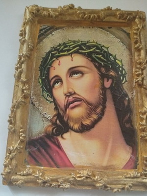 Jesus Christ image new, handmade with clay 14x18 cm