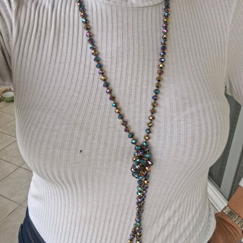 Long polymorphic necklace with purple crystals new
