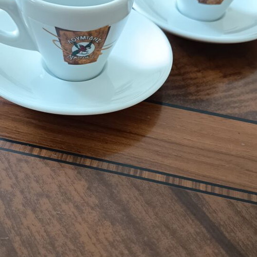 Loumidis Papagalos collectible Greek coffee cup set of 2 with saucers