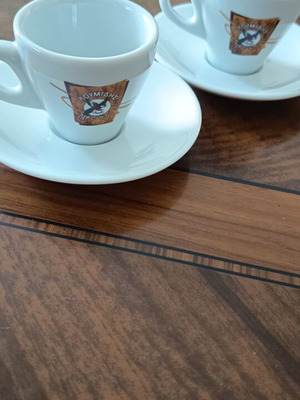 Loumidis Papagalos collectible Greek coffee cup set of 2 with saucers