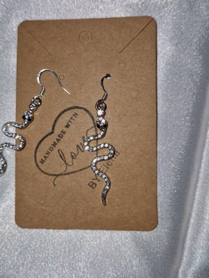 Handmade snake-shaped earrings with rhinestones new, silver