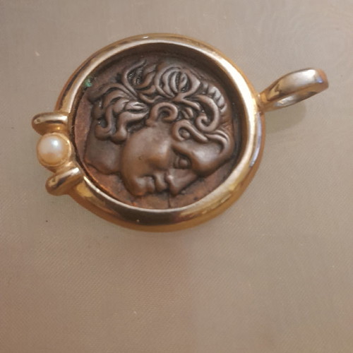 Alexander Head pendant used, stainless steel antique with gold