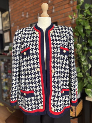 Vintage πλεκτή ζακέτα houndstooth, Χωρίς φθορές και σημάδια χρήσης