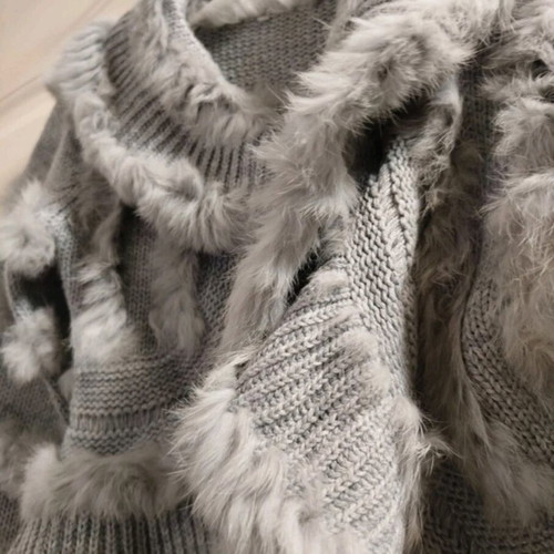 Bolero knitted with fur like new, size 140 cm, gray, for 10-12 years