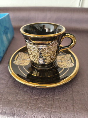 Collectible Coffee Cup Set "Corinth Canal" by D. Strigos, 24K Gold