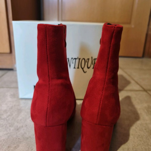 Diamantique red suede ankle boots like new, size 39