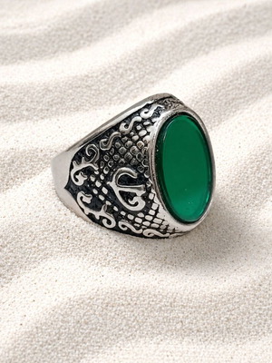 Steel ring with green stone new