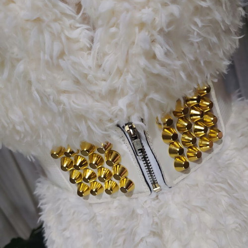 Fur women's vest like new with decorative studs belt white