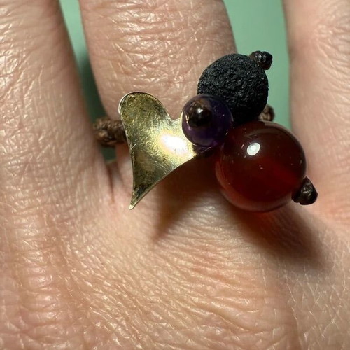 Handmade ring like new with semi-precious stones and silver heart