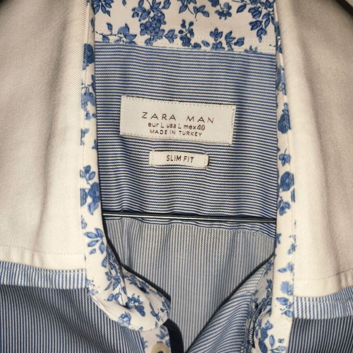 Zara Man shirt ciel striped with special collar and floral details like new