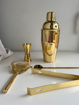 Butlers Manhattan Lounge Cocktail Set used, gold stainless steel