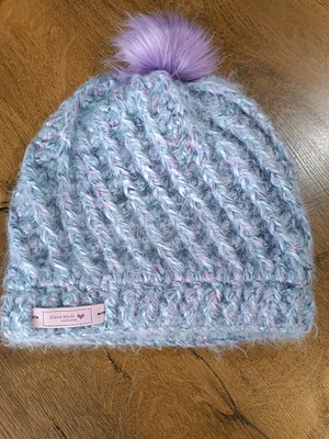 Knitted handmade women's hat new purple silver