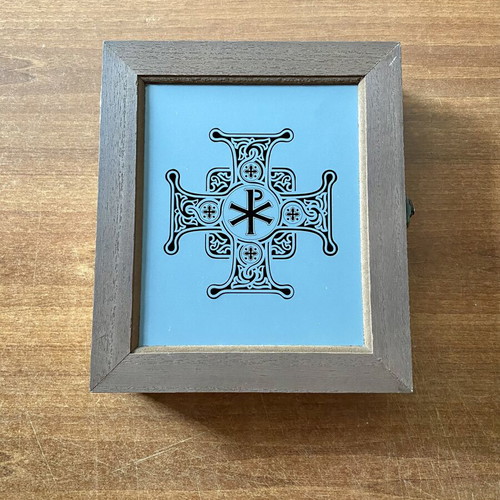 Handmade wooden key box with Byzantine design, new