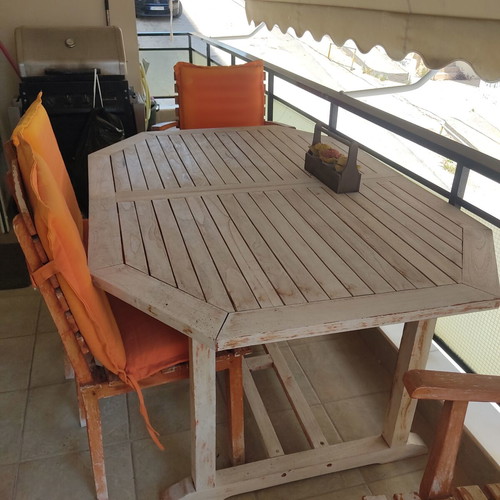 Teak garden veranda set with table and 6 chairs used