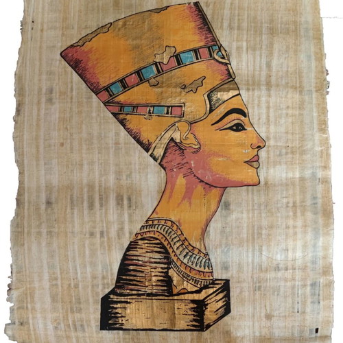 Egyptian painting on papyrus Nefertiti like new