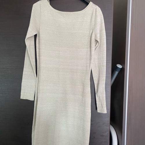 Gold lurex dress used with open back and tie detail