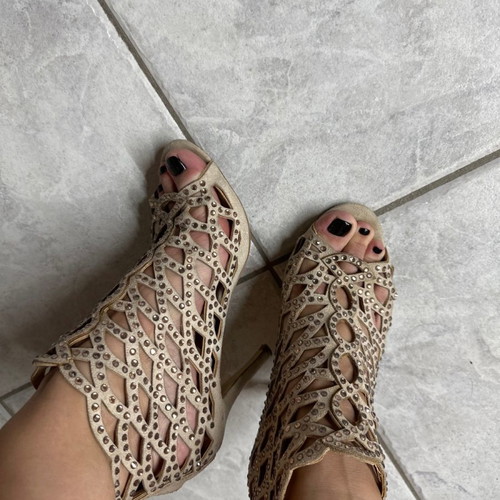 Sandals with rhinestones used, size 37, nude color