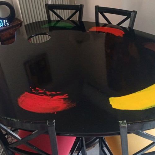Vintage dining set painter's palette used, chipboard and metal combination