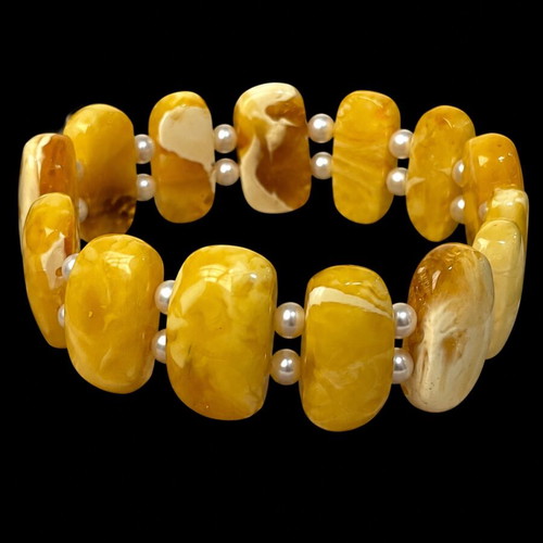 Amber bracelet with pearls, natural Baltic amber