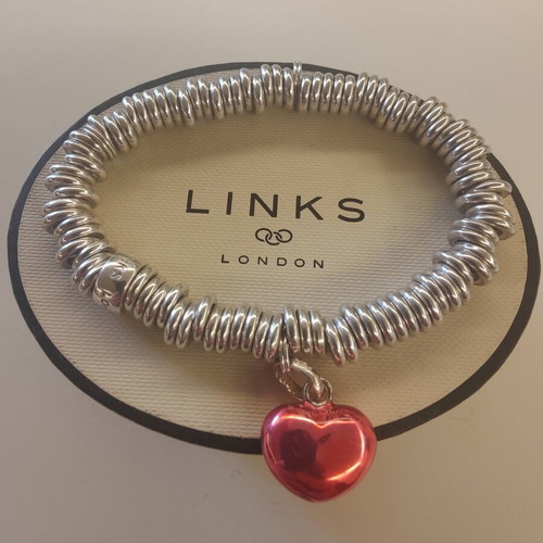 Links of London Sterling Silver Sweetie Bracelet with Red Heart Charm