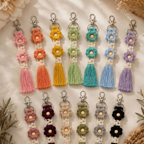 Macrame keychains handmade, flower shape