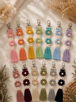 Macrame keychains handmade, flower shape